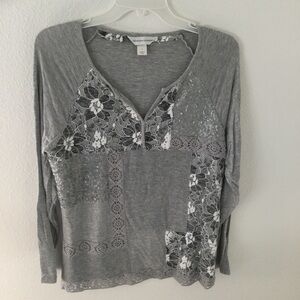 Christopher & Banks Long Sleeve Gray Top Sequins Lace Size Large